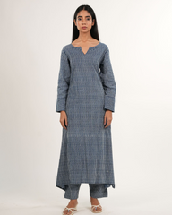 Indigo Striped Kurta Set with Sleeves | Handblock Printed | Neelmii