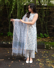 Blue Mughal Print Cotton Kurtha with Mul Cotton Dupatta | Indian Ethnic Wear |Traditional Indian Clothing