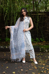 Blue Mughal Print Cotton Kurtha with Mul Cotton Dupatta | Indian Ethnic Wear |Traditional Indian Clothing