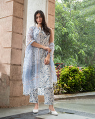 Blue Mughal Print Cotton Kurtha with Mul Cotton Dupatta | Indian Ethnic Wear |Traditional Indian Clothing