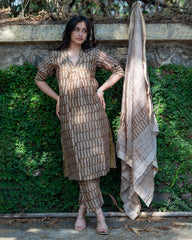 Maheshwari Silk Kurta Dupatta Set,Bagh print, plant base dye