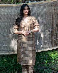 Maheshwari Silk Kurta Dupatta Set,Bagh print, plant base dye