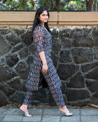 Black Maheshwari Silk Kurta without dupatta,bagh print ,plant base dye