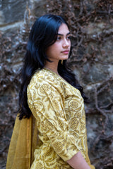 Kurta Set with Kota Dori Dupatta, AJRAKH PRINT,PLANT BASE DYE