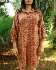 Hand-Block Printed Tulip Dress in Soft Cotton - Collar Neck