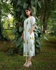 Hand-Block Printed Cotton Leaf Design dress with Side Pocket - Unique and Stylish Fashion
