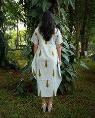 Hand-Block Printed Cotton Leaf Design dress with Side Pocket - Unique and Stylish Fashion