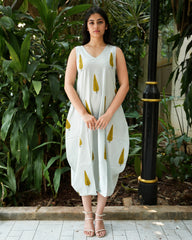 Hand-Block Printed Cotton Leaf Design dress with Side Pocket - Unique and Stylish Fashion