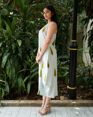 Hand-Block Printed Cotton Leaf Design dress with Side Pocket - Unique and Stylish Fashion