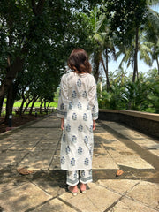 Blue Mul-Cotton Kurta Set with Handblock Print & Dupatta | Nirvana Collection