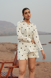 Dabbu Heart Printed Co-ord Set Color - White