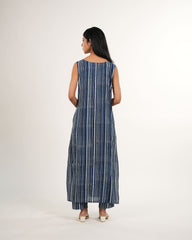 Indigo Striped Sleeveless Kurta Set | Neelmii Handblock Collection