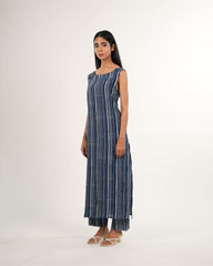 Indigo Striped Sleeveless Kurta Set | Neelmii Handblock Collection