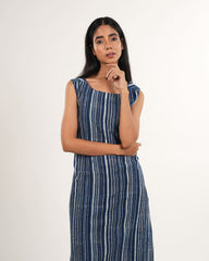 Indigo Striped Sleeveless Kurta Set | Neelmii Handblock Collection