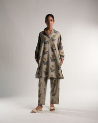 Handblock Printed Ajrakh Co-Ord Set in Beige | Organic Cotton | Neelmii, plant base dye