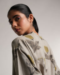 Handblock Printed Ajrakh Co-Ord Set in Beige | Organic Cotton | Neelmii, plant base dye