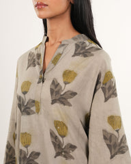 Handblock Printed Ajrakh Co-Ord Set in Beige | Organic Cotton | Neelmii, plant base dye