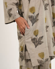 Handblock Printed Ajrakh Co-Ord Set in Beige | Organic Cotton | Neelmii, plant base dye