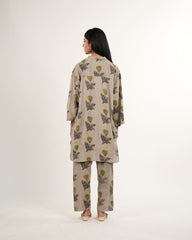 Handblock Printed Ajrakh Co-Ord Set in Beige | Organic Cotton | Neelmii, plant base dye