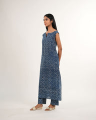 Indigo Floral Kurta Set | Handblock Printed | Neelmii