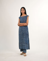 Indigo Floral Kurta Set | Handblock Printed | Neelmii