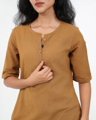Olive Yellow Cotton Kurta (3/4 sleeves)