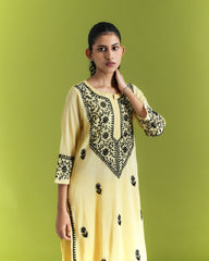 Nimbu Ras Aabroo Kurta Set - Yellow Chikankari ( Chanderi)