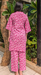 Handblock Print Cotton Co-ord Set - Organic Plant-Based Color Pattern (Tulip)