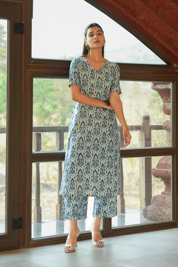 Dabbu Block Printed Kurta Set  Indigo