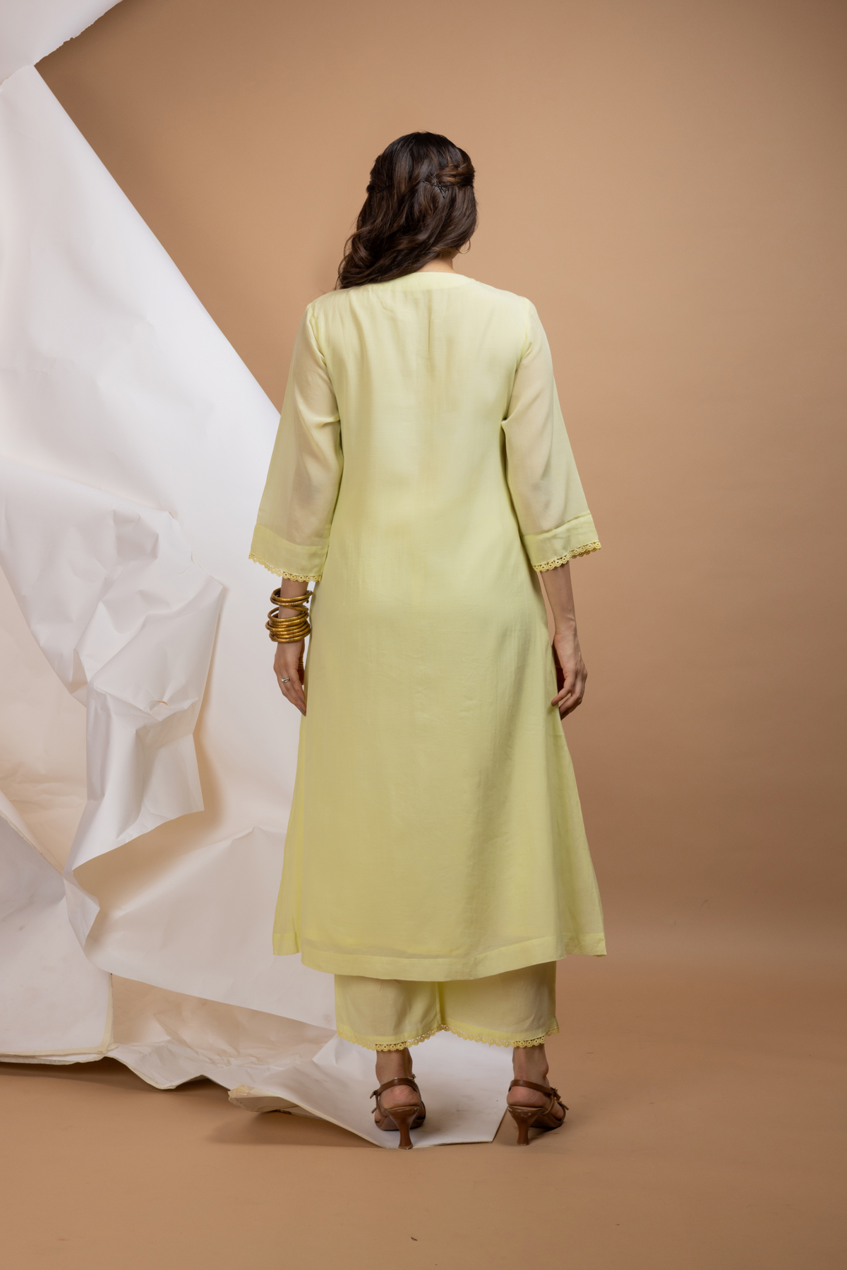 Pintuck A-line Kurta Set   Lemon Yellow