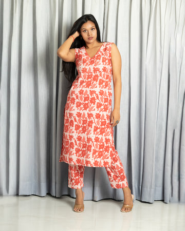 Cotton 2-Piece Kurta Set with Dabbu Print - Plant-Based Hand Block Design