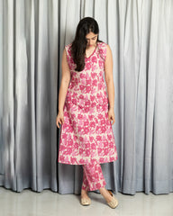 Cotton Kurtha Set with Dabbu Print - Plant-Based Hand Block Design