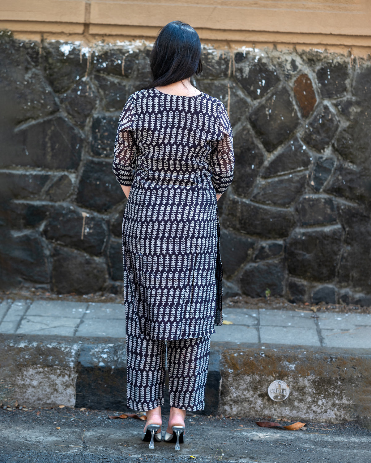 Black Maheshwari Silk Kurta without dupatta,bagh print ,plant base dye