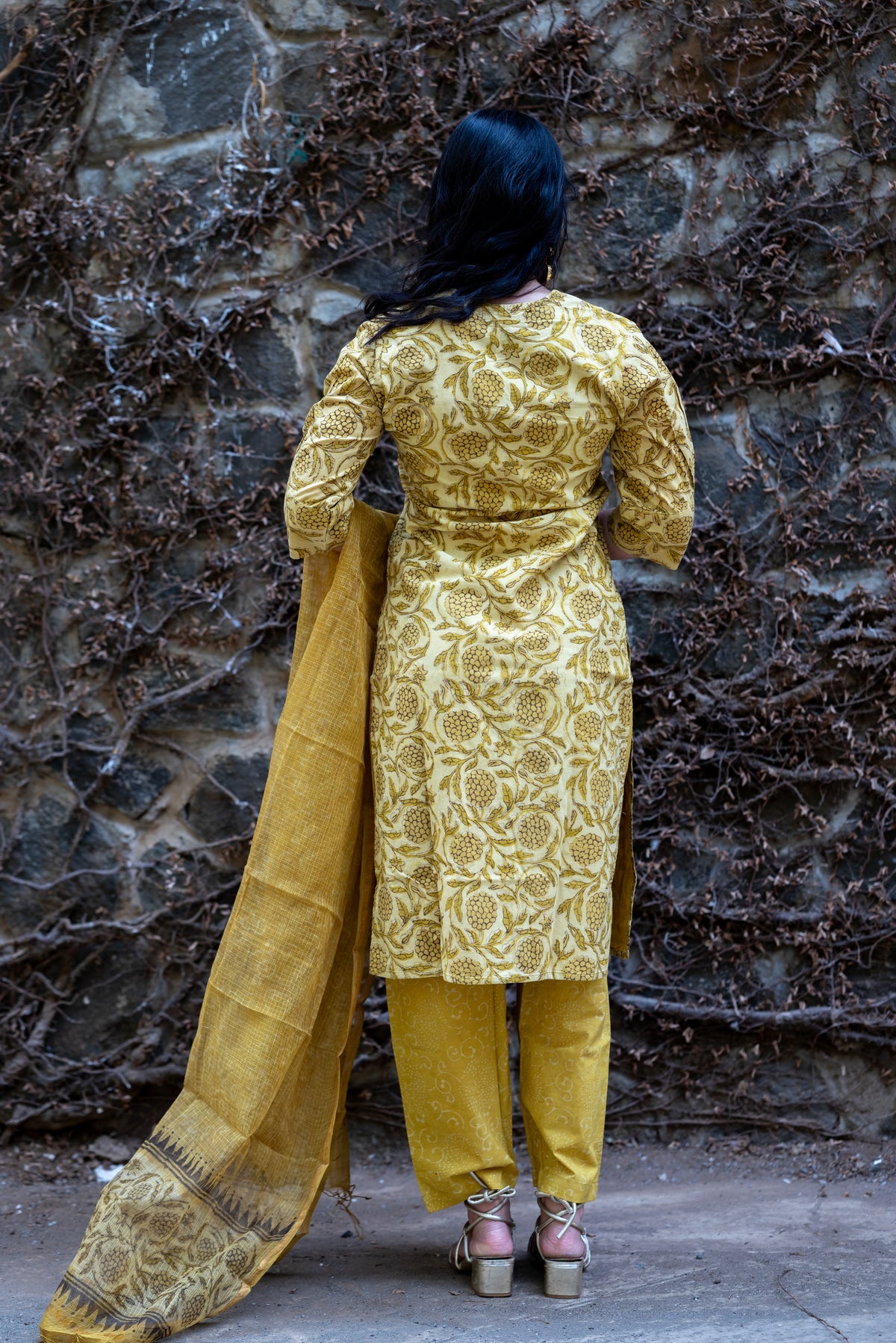 Kurta Set with Kota Dori Dupatta, AJRAKH PRINT,PLANT BASE DYE