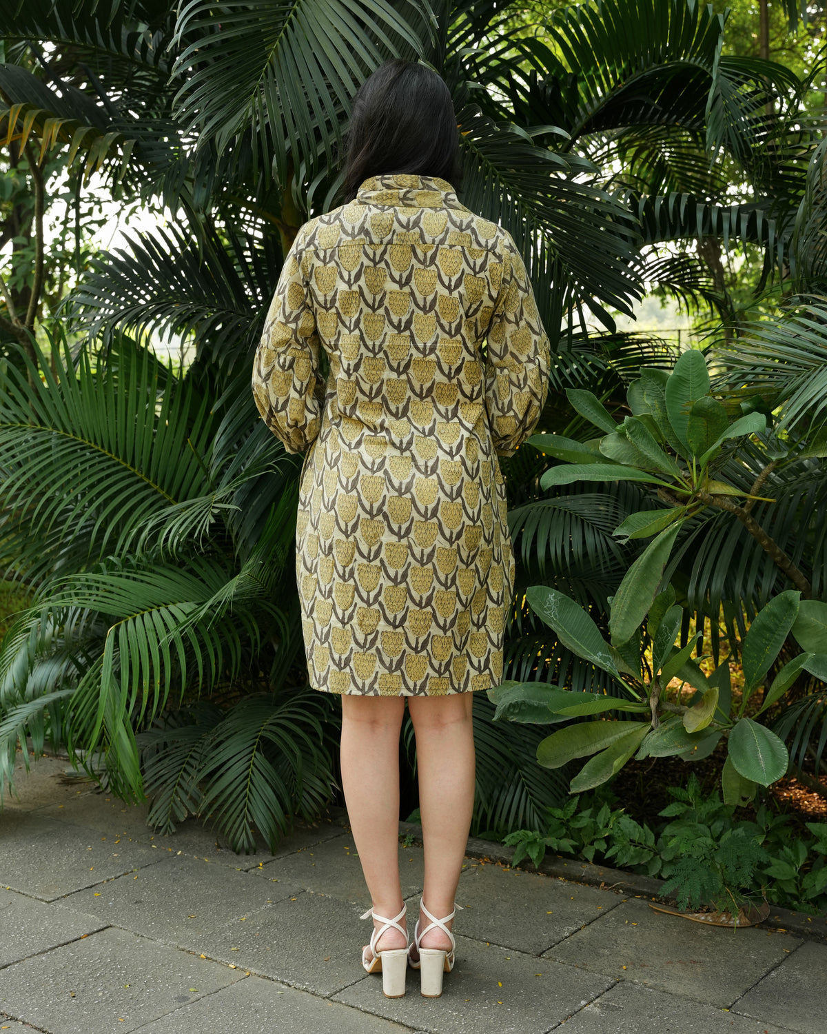 Hand-Block Printed Tulip Dress in Soft Cotton - Collar Neck