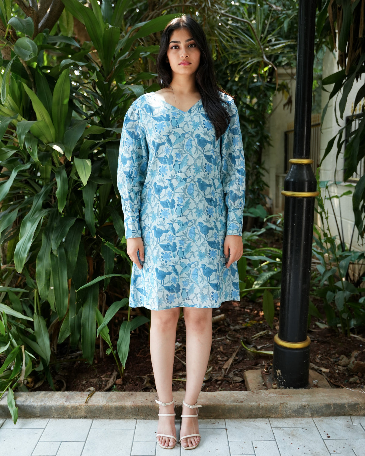 Bird Print Dress in Soft Cotton