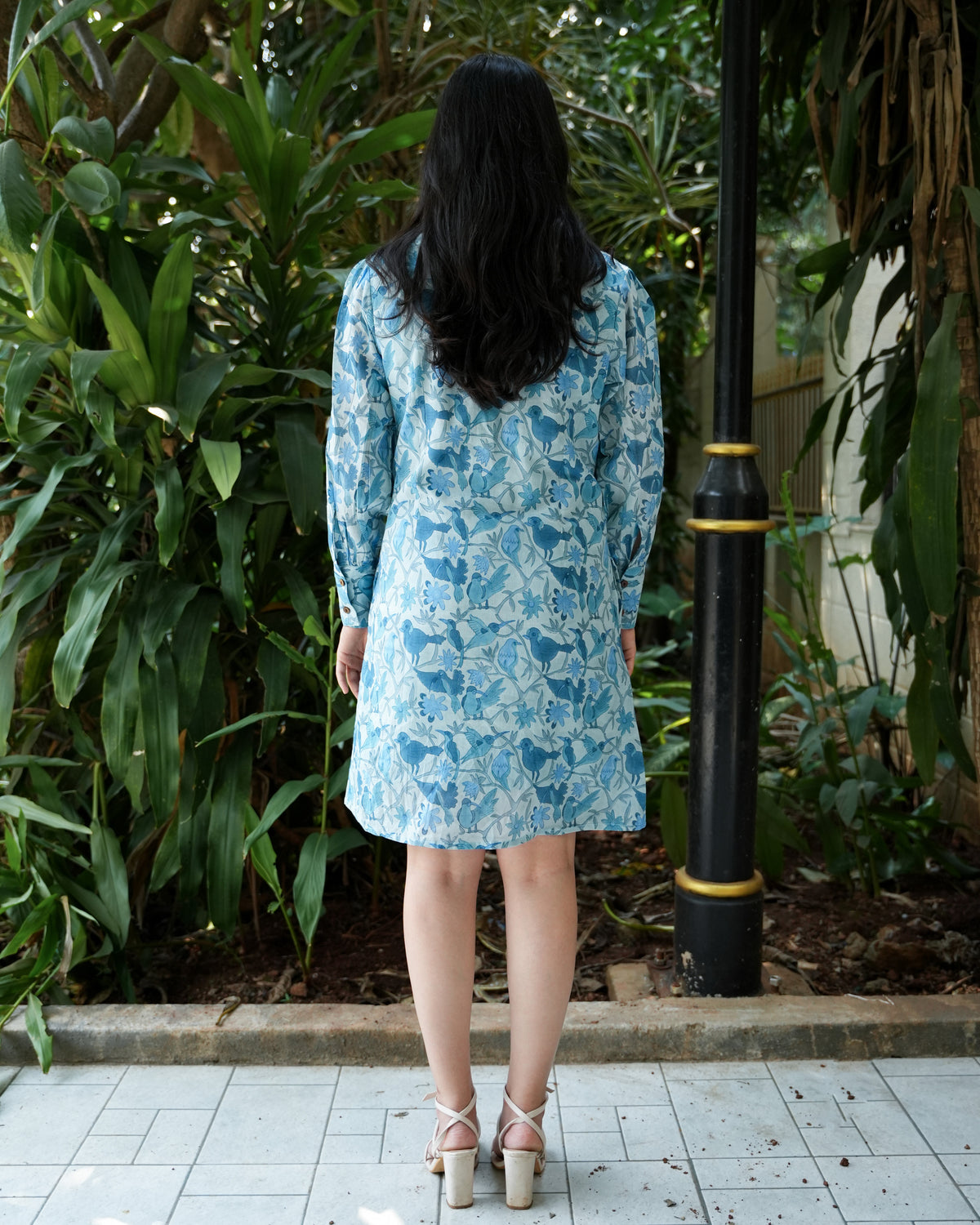 Bird Print Dress in Soft Cotton