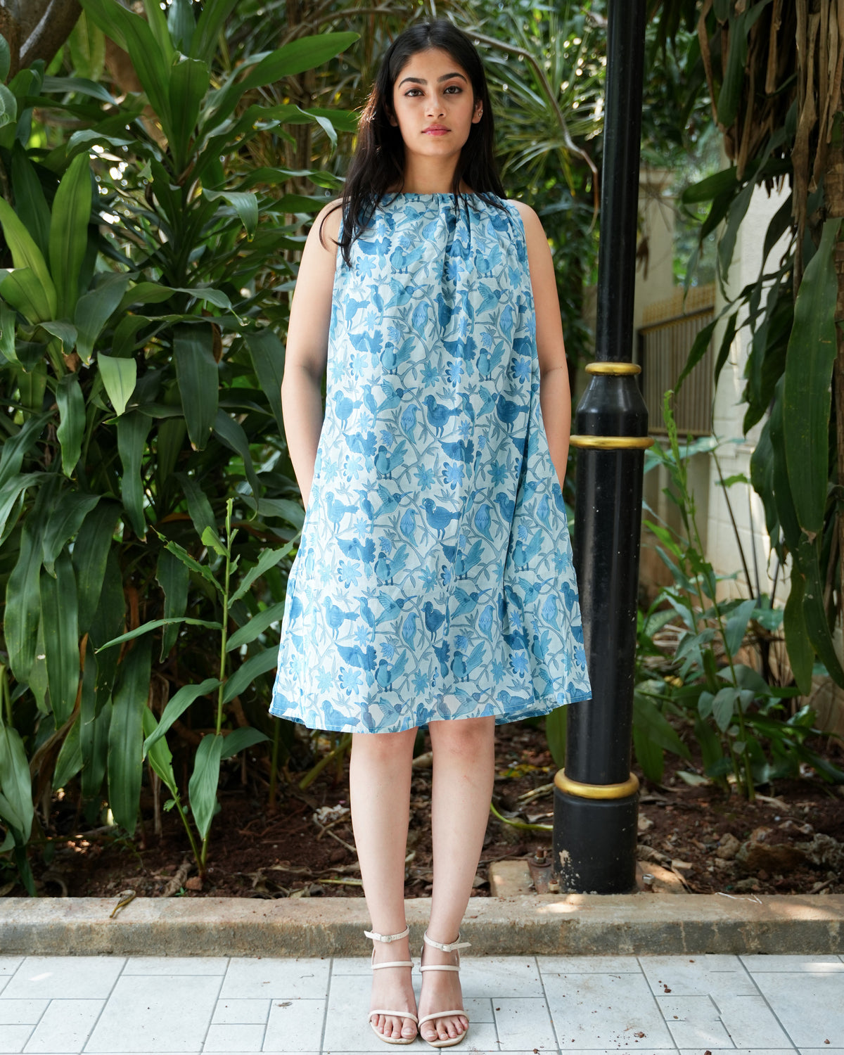 Bird Print Dress in Soft Cotton