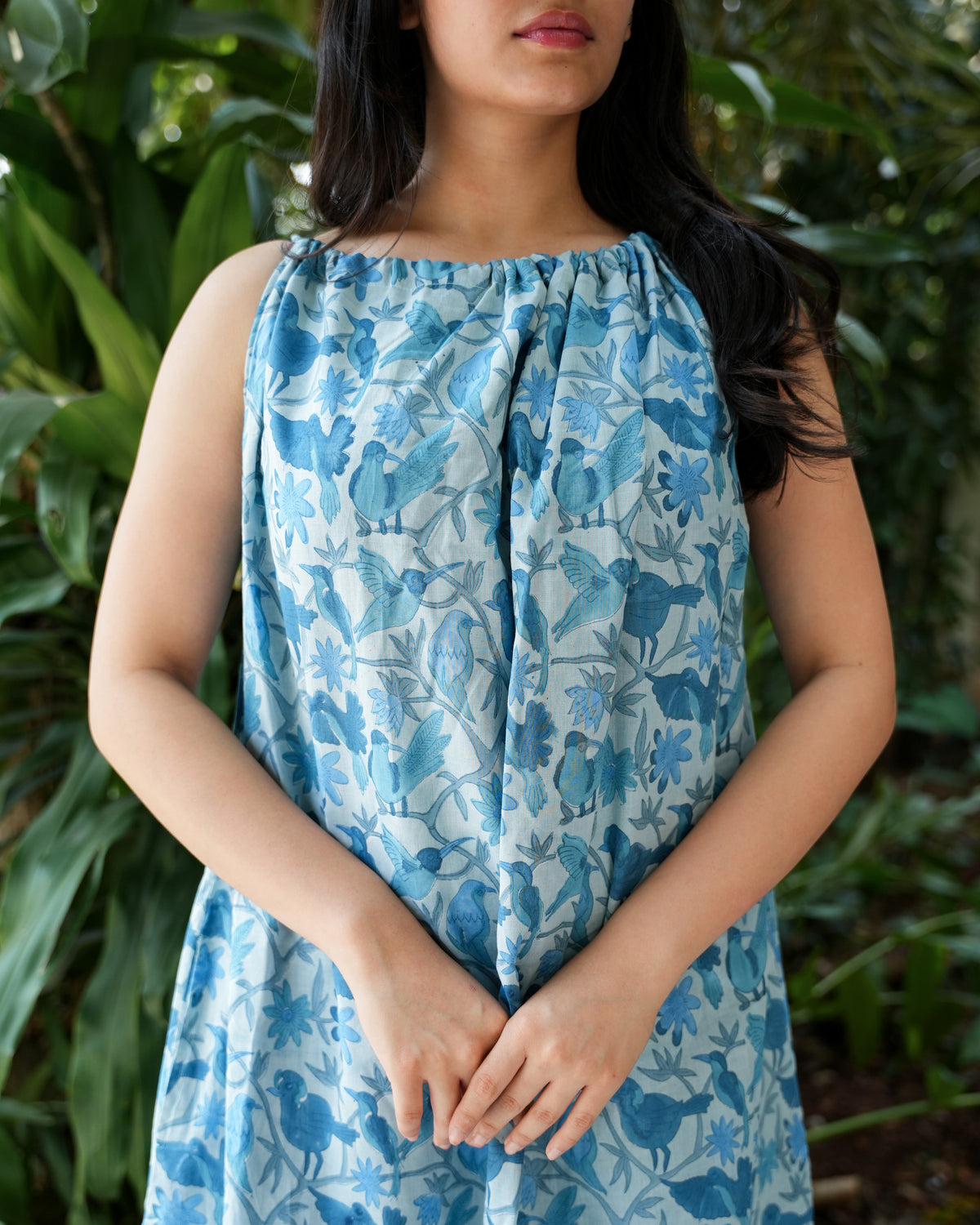 Bird Print Dress in Soft Cotton