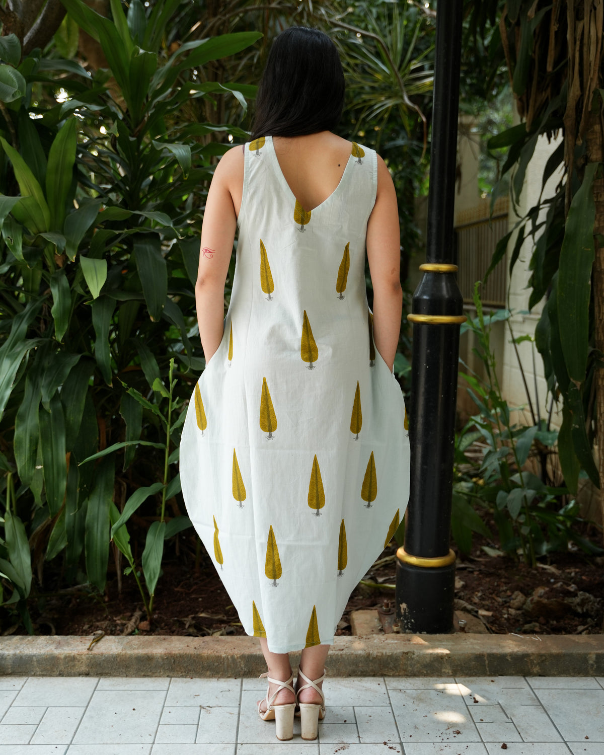 Hand-Block Printed Cotton Leaf Design dress with Side Pocket - Unique and Stylish Fashion