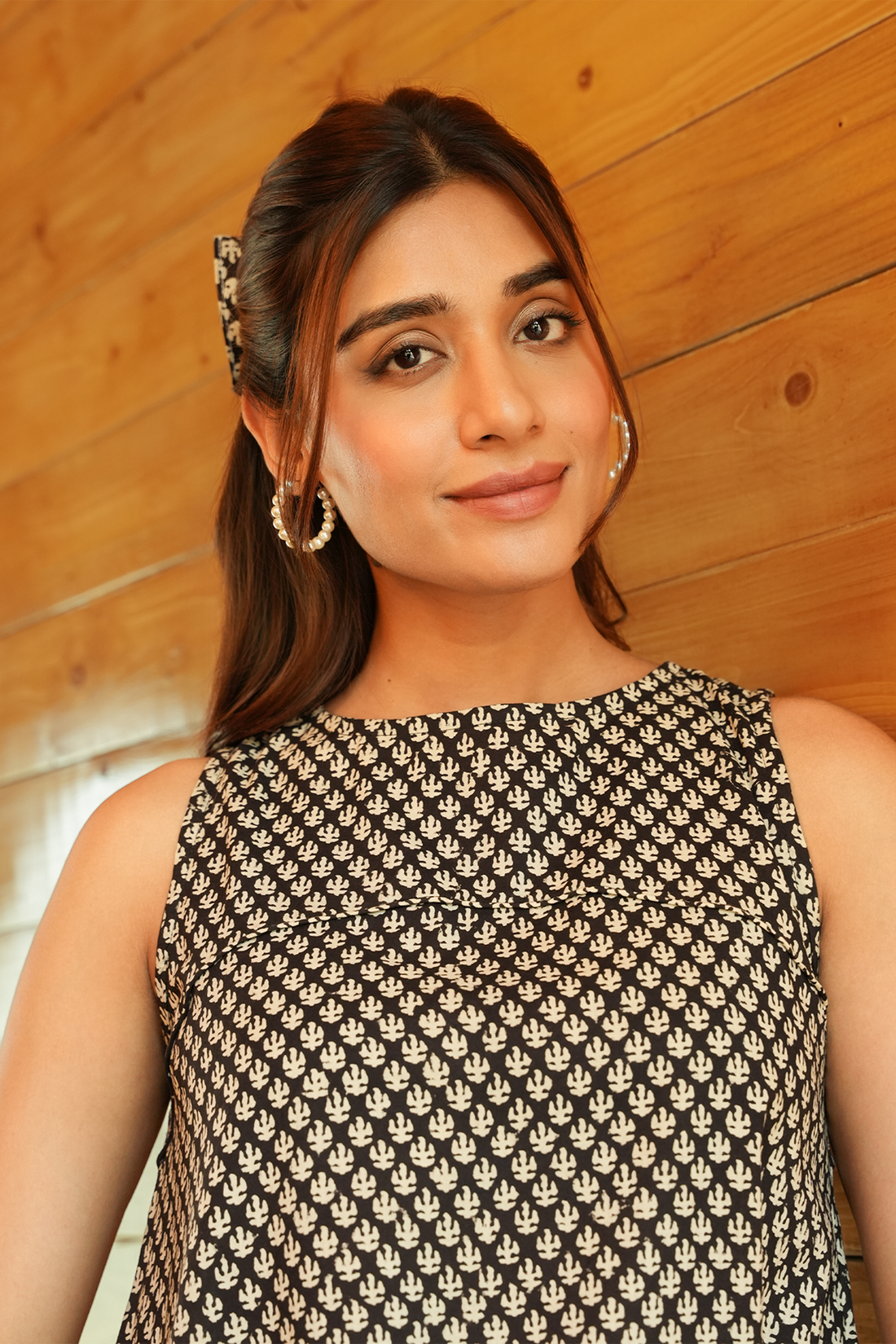 Dabbu Printed A-Line Dress Colot - Black & Beige