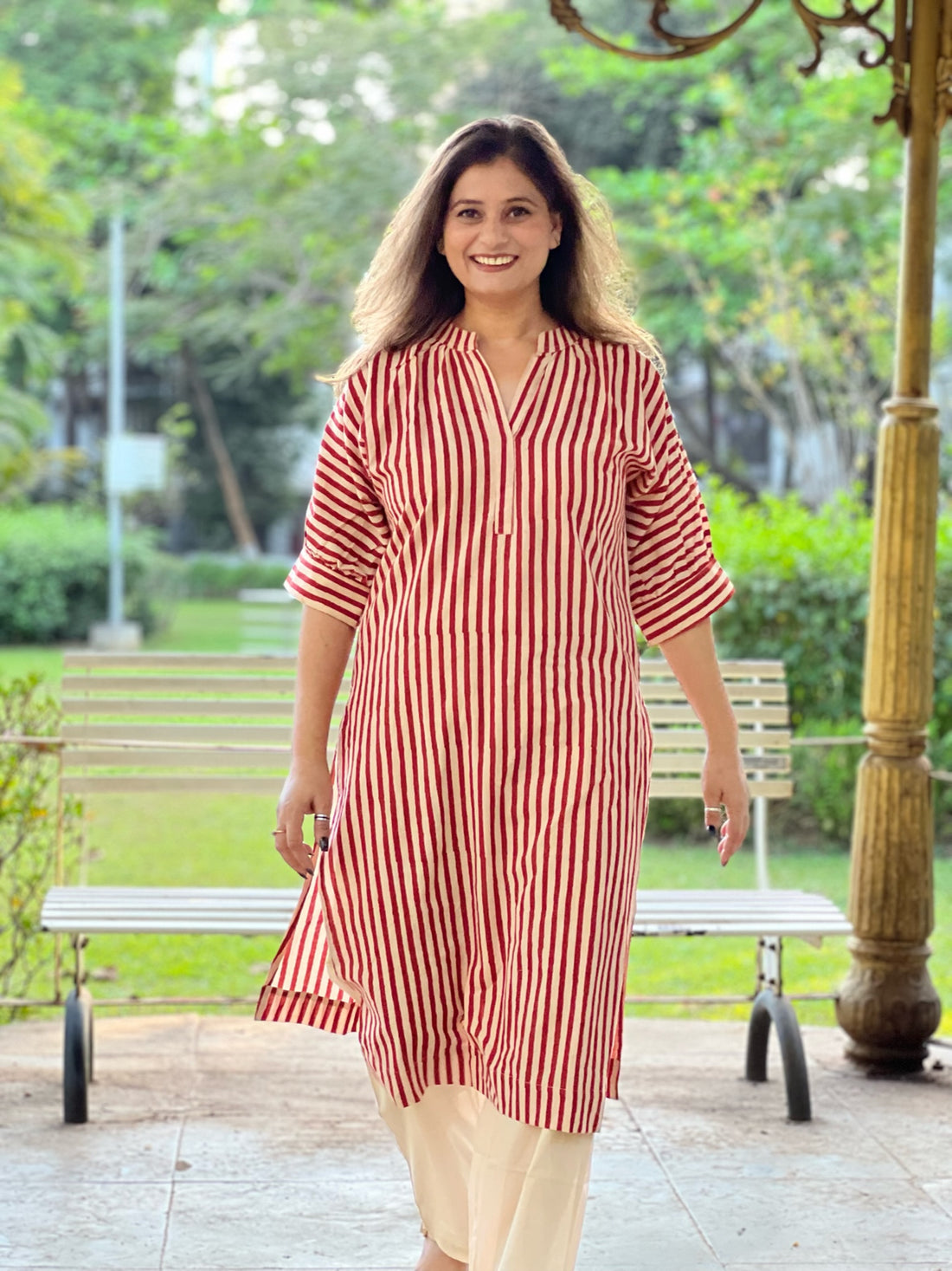 2 Piece Striped Cotton Kurta Set