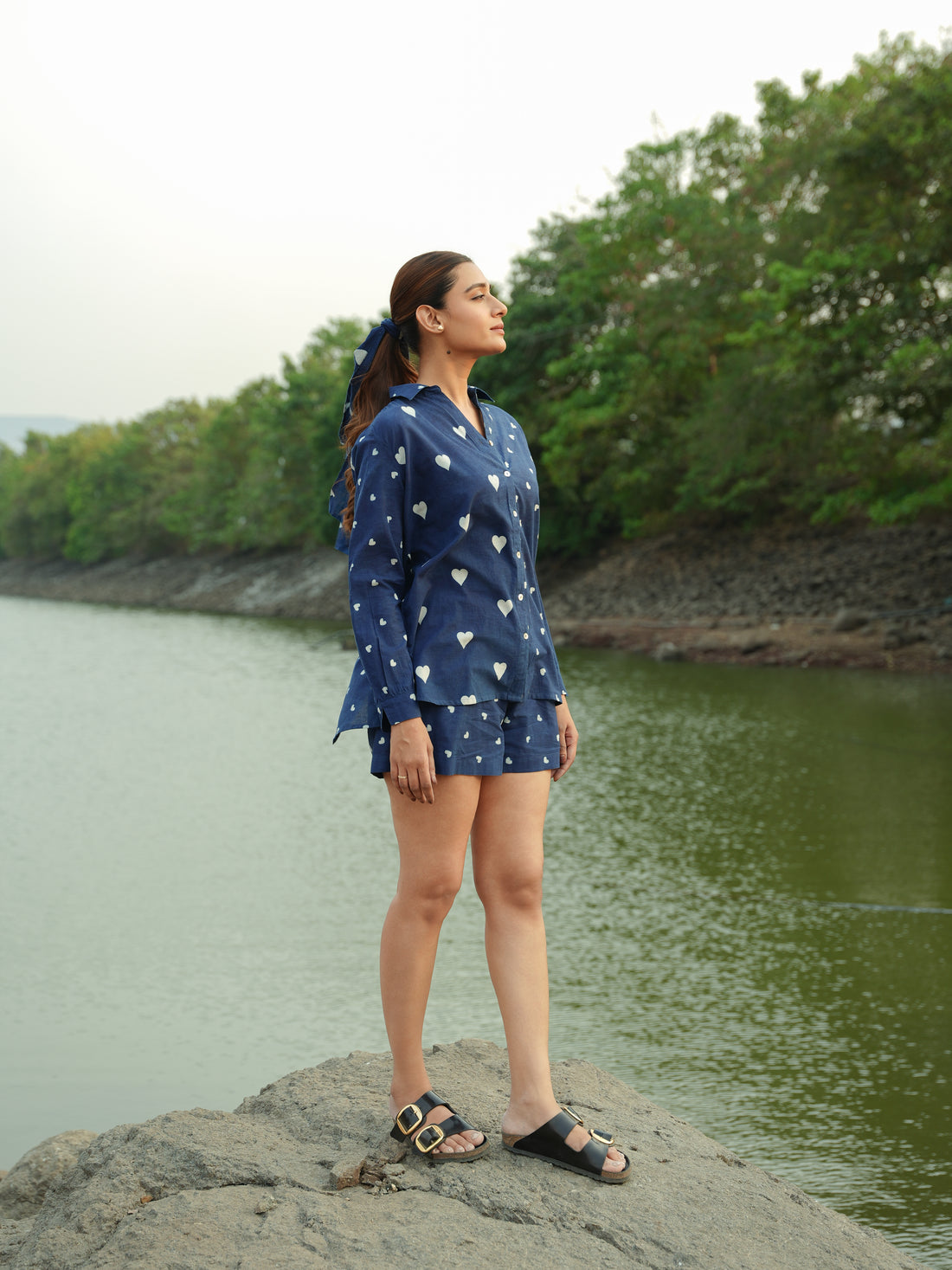 Dabbu Heart Printed Co-ord Set Color - Indigo Blue