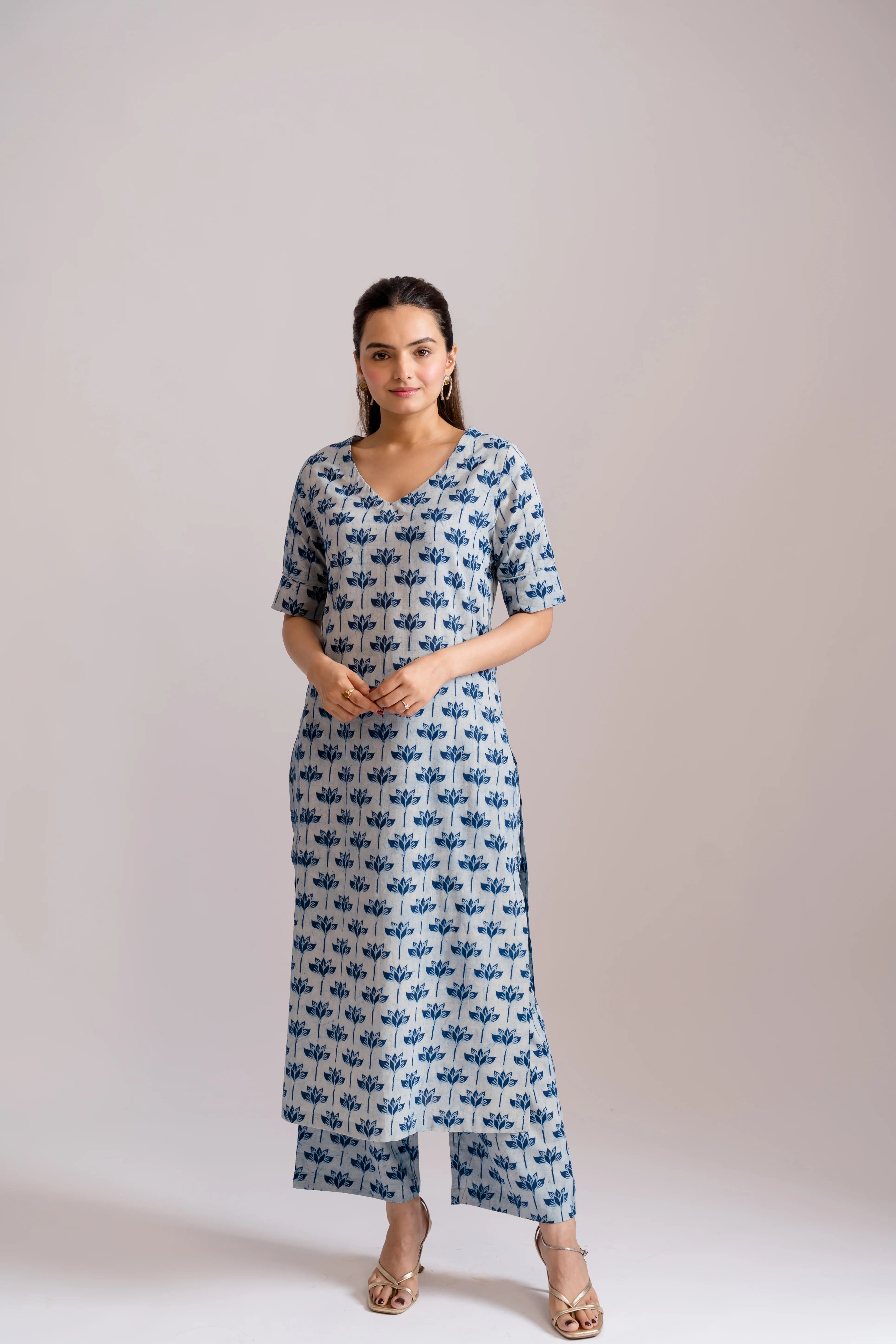 Leaf Dabbu Block Printed Kurta Set