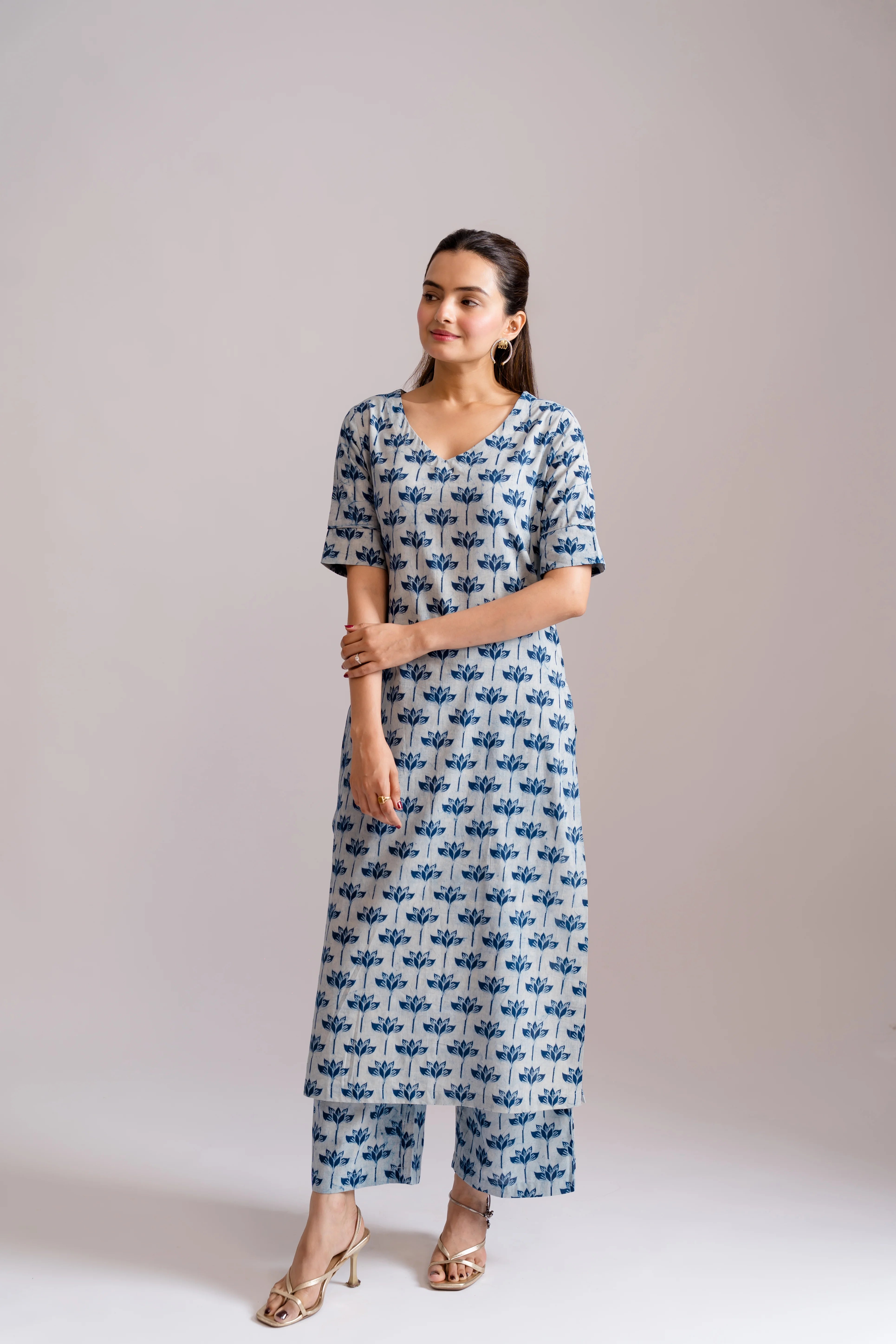 Leaf Dabbu Block Printed Kurta Set
