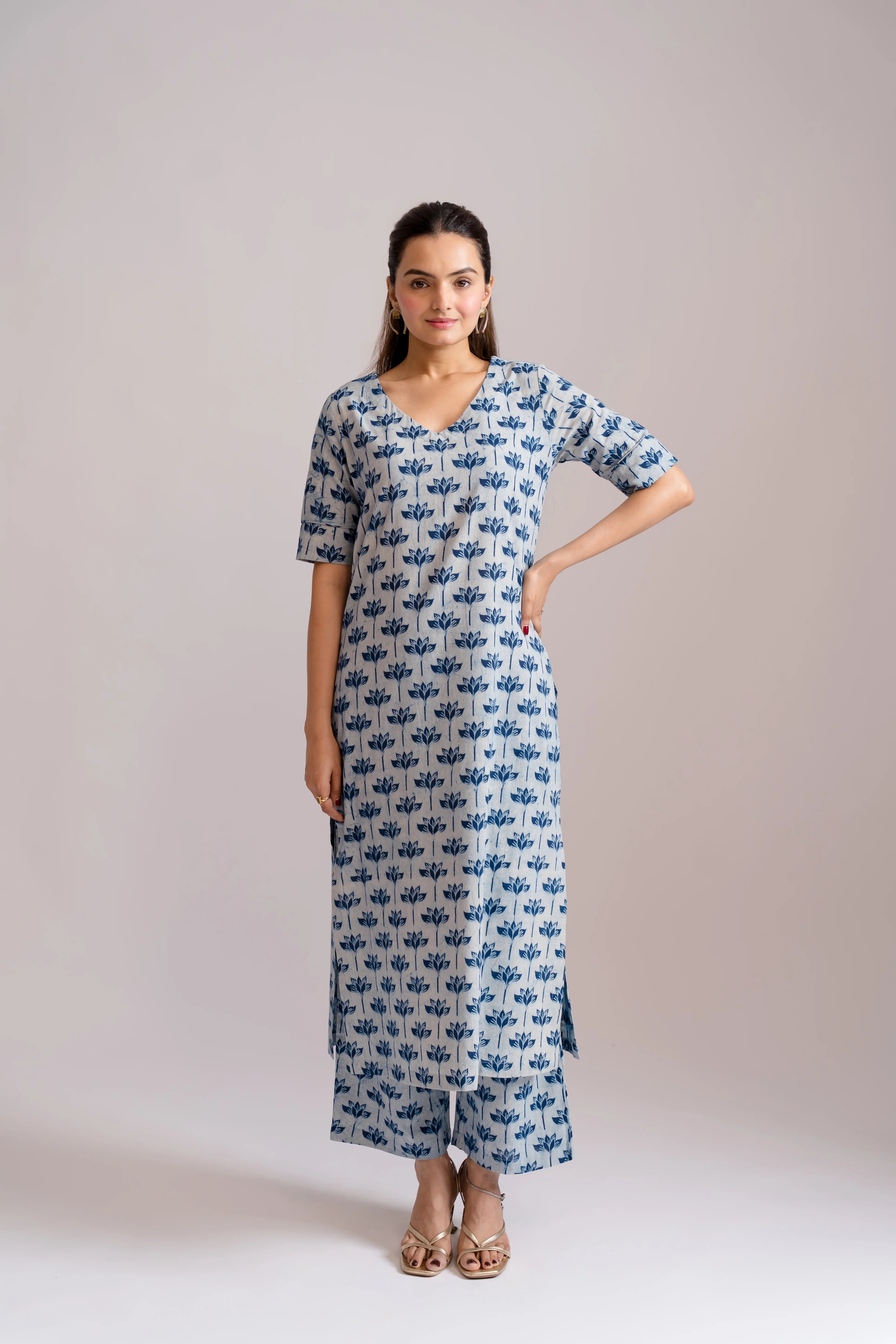 Leaf Dabbu Block Printed Kurta Set