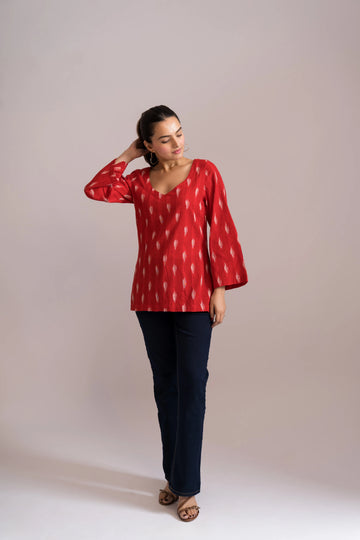 Ikat Bell Sleeves Short Kurti