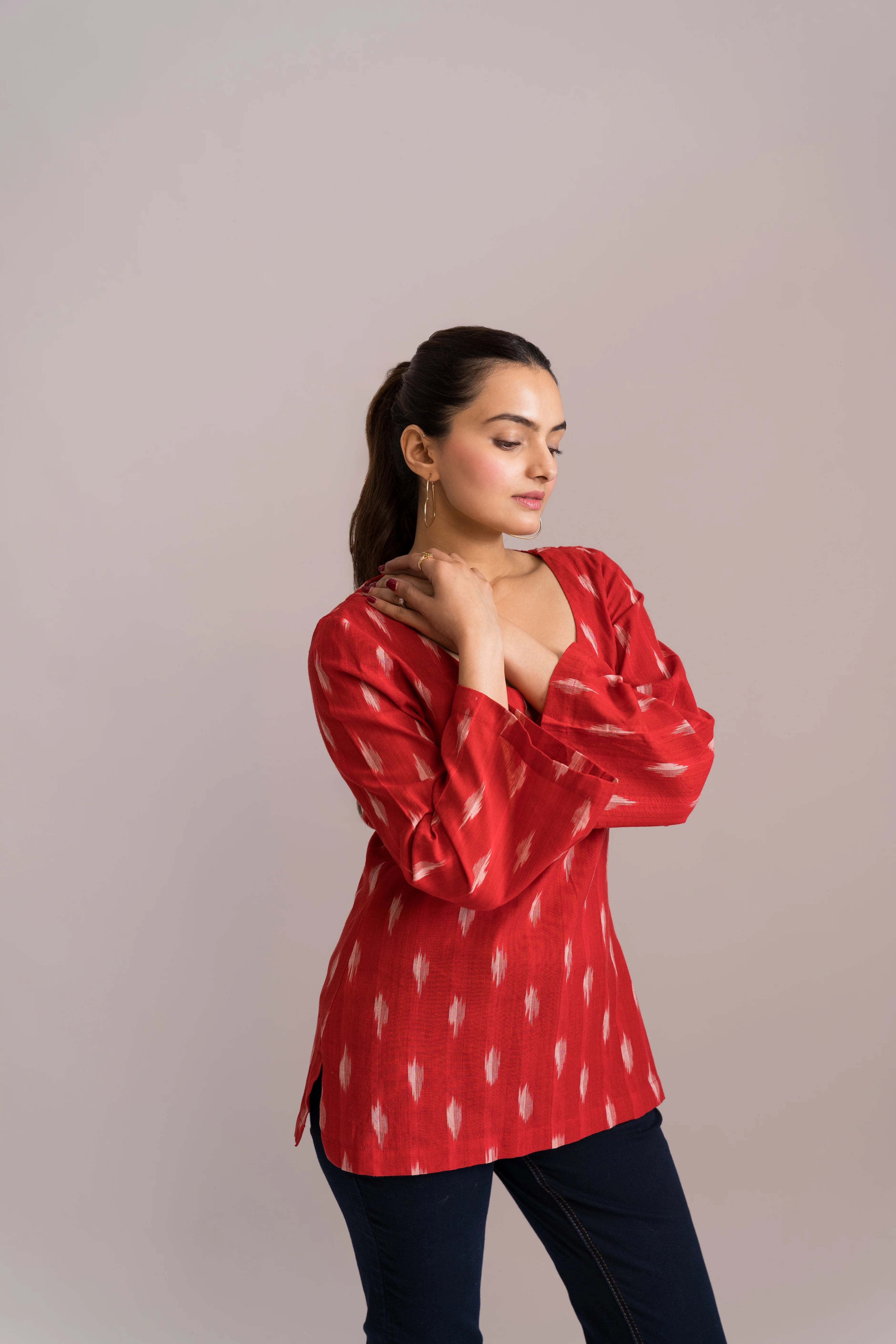 Ikat Bell Sleeves Short Kurti