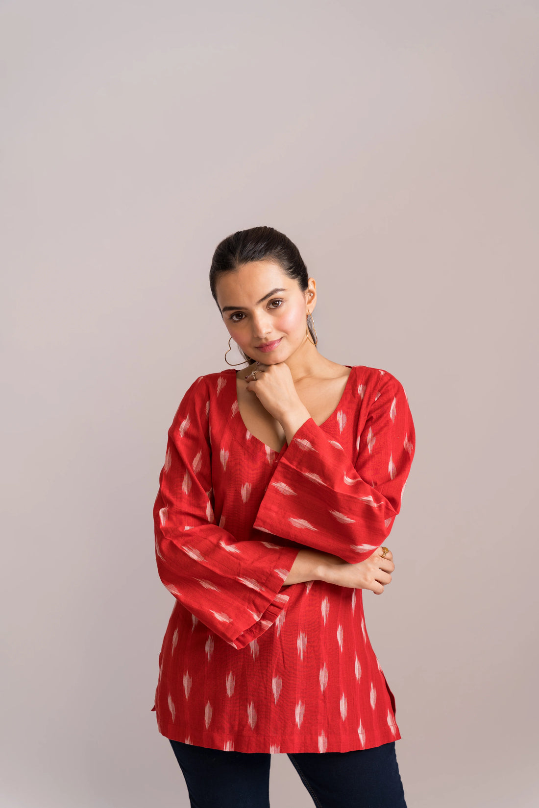 Ikat Bell Sleeves Short Kurti