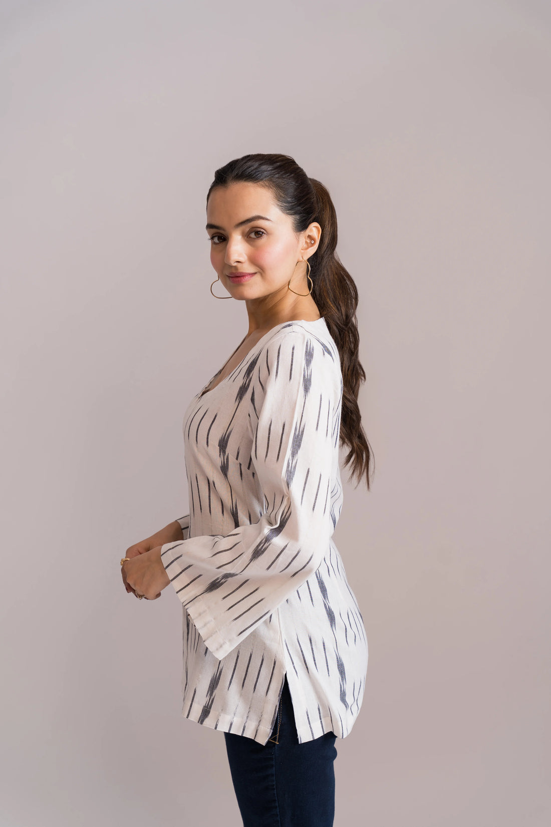 Ikat Bell Sleeves Short Kurti